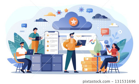 A customer centric cloud storage service concept emphasizing exceptional customer service, personalized support, and transparent pricing, building strong customer relationships and ensuring a positiv 131531696