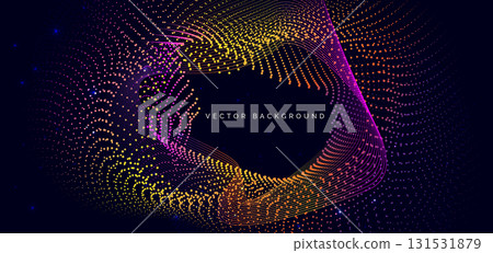 Futuristic dotted multicolor glowing wave lines on dark background. Futuristic dotted multicolor glowing wave lines on dark background. 131531879