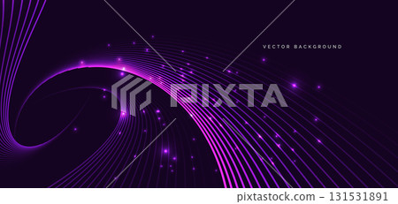 Technology futuristic purple glowing wave lines on dark background with lighting effect. 131531891