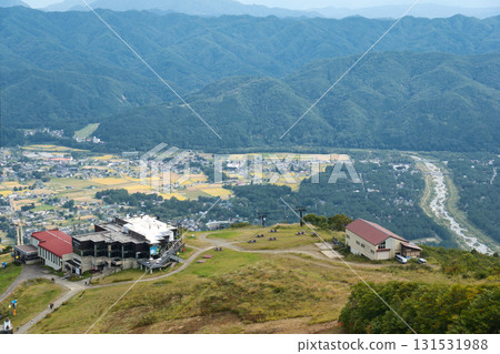 從長野縣白馬村的阿爾卑斯山四人纜車上看到的 Usagidaira Terrace 和白馬村天際線 131531988