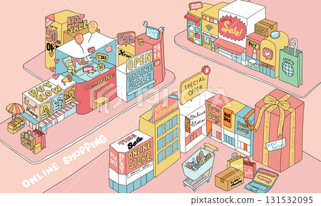 網上購物:網上商店的插圖 網上購物:網上商店的插圖 131532095