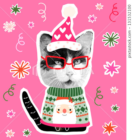 Cat Heads Santa Heads Drawings Individual 1045_1 131532100