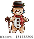 Gingerbread Snowman Cookie Watercolor Illustration Isolated On White 131532209