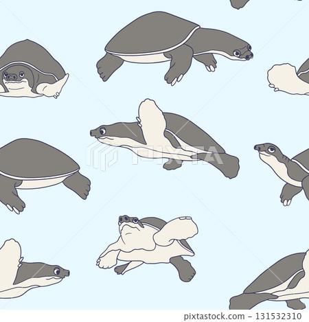 Cute sea turtles swimming in ocean coastal seamless pattern vector illustration 131532310
