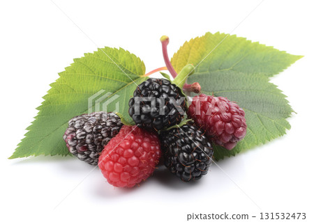 Blackberries on background. Juicy black berries, fresh and sweet. Generated AI. 131532473