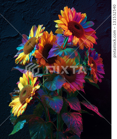 Vivid reimagining of Van Gogh's sunflowers showcases vibrant colors and a modern twist on a classic still life Vivid reimagining of Van Gogh's sunflowers showcases vibrant colors and a modern twist on a classic still life 131532540