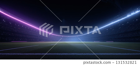 Soccer stadium illuminated at night with vibrant lighting effects and a lively atmosphere Soccer stadium illuminated at night with vibrant lighting effects and a lively atmosphere 131532821