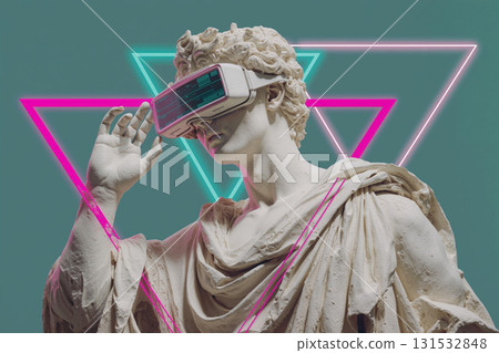 Marble statue experiences virtual reality in an artistic modern setting Marble statue experiences virtual reality in an artistic modern setting 131532848