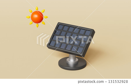 Solar Panel and Sun Renewable Energy. 3D Rendering. 131532928