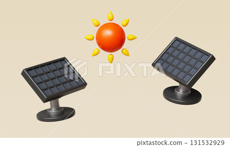 Solar Panel and Sun Renewable Energy. 3D Rendering. 131532929