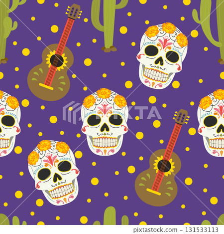 Dia De Los Muertos seamless pattern vector illustration.  131533113