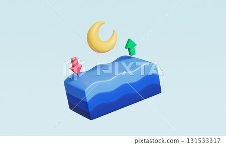 Tidal Forces Moon Influence on Ocean Waves with Arrow. 3D Rendering. 131533317