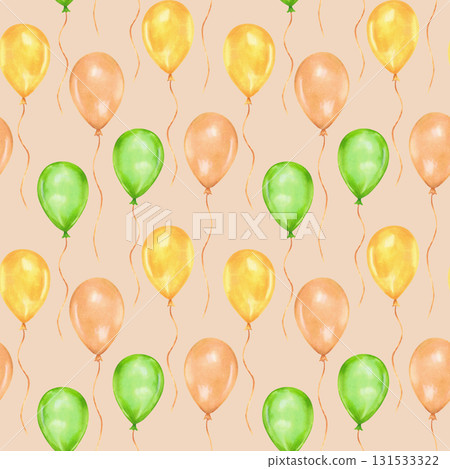 Balloon pattern. Seamless background for birthdays and Patrick's Day. Watercolor illustration. Hand drawn isolated art. Design for children's textiles, wallpaper, gift wrapping, and stationery. 131533322