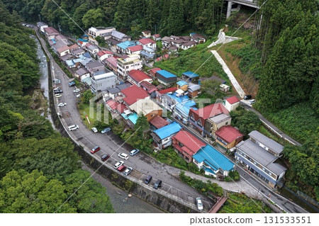 Aerial view of the hot spring town and inns of Shima Onsen, Gunma Prefecture Aerial view of the hot spring town and inns of Shima Onsen, Gunma Prefecture 131533551