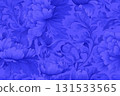 Vibrant royal blue seamless floral carved pattern: gorgeous baroque floral background 131533565