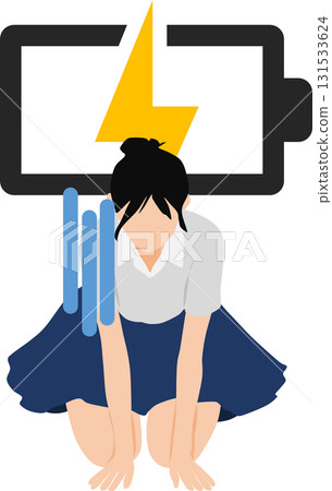 Illustration of a businesswoman who has run out of energy Illustration of a businesswoman who has run out of energy 131533624