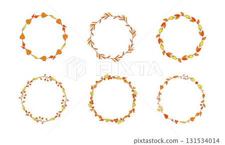 Hand drawn set of six autumn leaf wreaths Hand drawn set of six autumn leaf wreaths 131534014