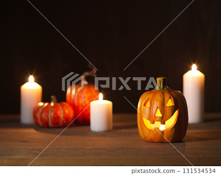 Halloween image: ghost pumpkin and candles Halloween image: ghost pumpkin and candles 131534534