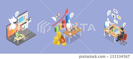 3D Isometric Flat Vector Illustration of AI Sales Improvement, Increase Revenue, Investment or Growing Sales 131534567