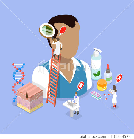 3D Isometric Flat Vector Illustration of Hair Loss Treatment, Male Character With Alopecia 3D Isometric Flat Vector Illustration of Hair Loss Treatment, Male Character With Alopecia 131534574