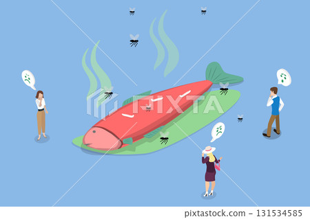 3D Isometric Flat Vector Illustration of Stinky Fish, Decaying Smelly Aquatic Animal 131534585