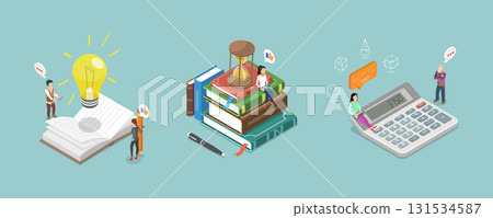 3D Isometric Flat Vector Illustration of Research And Analysis, Learning Activities 131534587