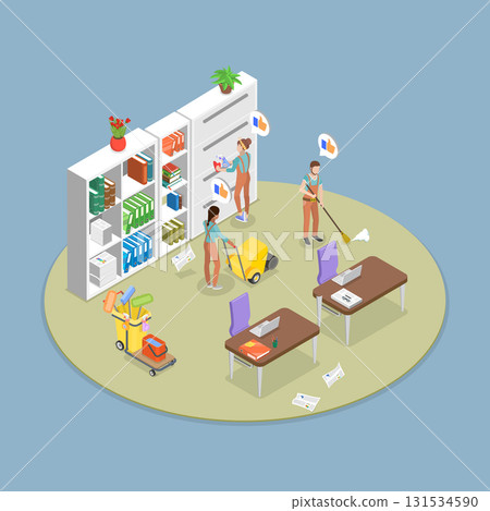 3D Isometric Flat Vector Illustration of Office Cleaning Service, Diverse Team Of Cleaning Professionals Working In Modern Office 3D Isometric Flat Vector Illustration of Office Cleaning Service, Diverse Team Of Cleaning Professionals Working In Modern Office 131534590