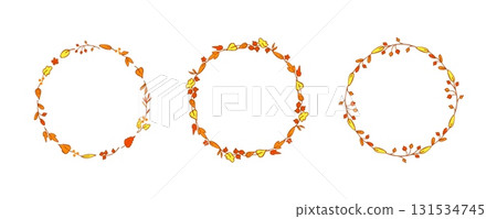 Three hand drawn autumn leaf wreaths 131534745