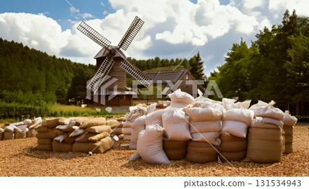 old wooden house on a field 131534943