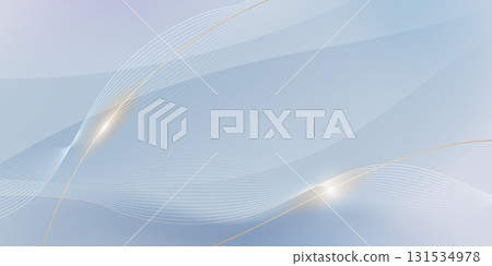 Abstract soft white, gold wave line pattern and texture on light gray gradient background. Vector element smooth line design. Digital technology concept for luxury business template, banner background 131534978