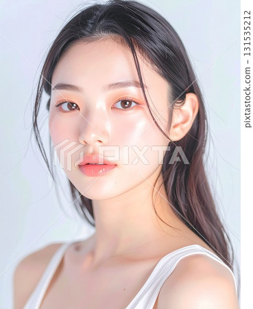 A young woman with natural makeup that accentuates the beauty of her clear skin 131535212