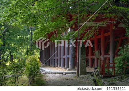 Scenery below the stage of the worship hall at Tanzan Shrine in Nara Scenery below the stage of the worship hall at Tanzan Shrine in Nara 131535311