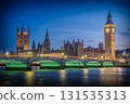 Big Ben and Houses of Parliament in London at Blue Hour with Thames Reflections 131535313