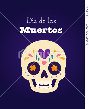 Dia de los Muertos poster with sugar skull on dark background 131535330