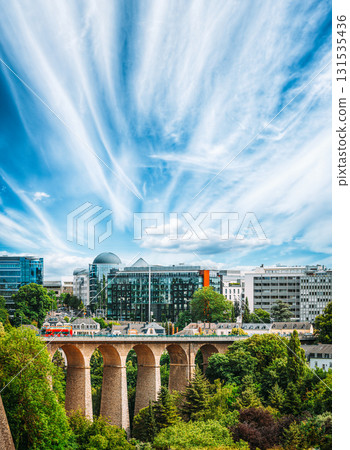 Old Bridge, Passerelle Bridge Or Luxembourg Viaduct In Luxembourg. Old Bridge, Passerelle Bridge Or Luxembourg Viaduct In Luxembourg. 131535436