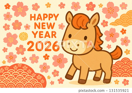 2026年馬年可愛馬人物賀年卡“新年快樂” 2026年馬年可愛馬人物賀年卡“新年快樂” 131535921