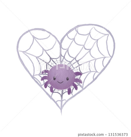 A cute lilac spider sits on a heart-shaped web. Watercolor illustration. A cute lilac spider sits on a heart-shaped web. Watercolor illustration. 131536373