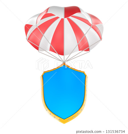 Parachute with blue shield. 3D rendering Parachute with blue shield. 3D rendering 131536734