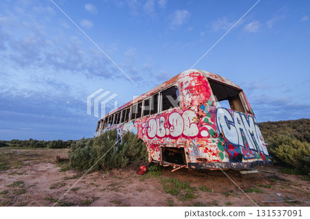 Lake Tyrrell Abandoned Bus in Victoria Australia Lake Tyrrell Abandoned Bus in Victoria Australia 131537091