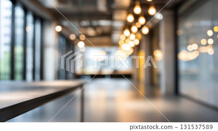 Abstract light bokeh effect in an empty office, blurred open space for design use. 131537589