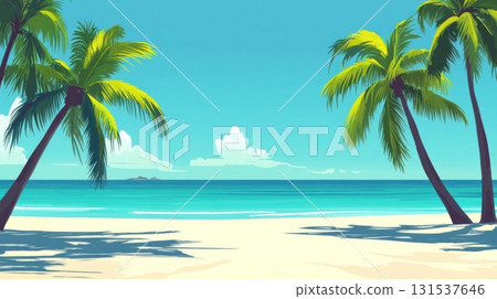 Tropical beach with palm trees and sand. Vector illustration. 131537646