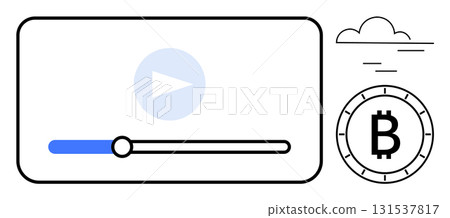 Video player interface with play button, progress bar, Bitcoin cryptocurrency symbol, and cloud icon. Ideal for finance, technology, blockchain, digital currency, online streaming, fintech, and cloud Video player interface with play button, progress bar, Bitcoin cryptocurrency symbol, and cloud icon. Ideal for finance, technology, blockchain, digital currency, online streaming, fintech, and cloud 131537817