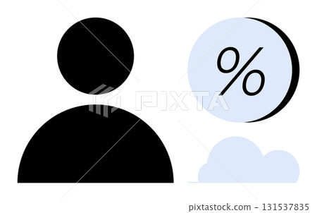 Simplified person silhouette alongside a circle containing a percentage sign and cloud. Ideal for financial data, analytics, cloud computing, statistics, business solutions, forecast modeling Simplified person silhouette alongside a circle containing a percentage sign and cloud. Ideal for financial data, analytics, cloud computing, statistics, business solutions, forecast modeling 131537835