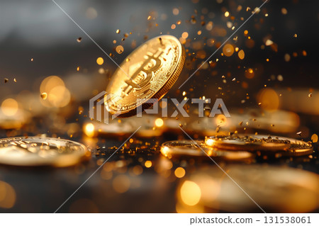 3D render isolated golden dollar coin spinning in air 131538061
