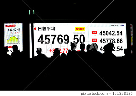Tokyo Cityscape in Japan: New record high of 45,769 yen 50 sen. Stock price/closing price = October 3, Nihonbashi Kabutocho 131538185