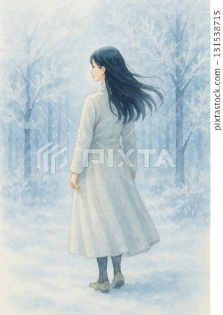 Snowy scenery and a woman with a soft atmosphere, watercolor style Snowy scenery and a woman with a soft atmosphere, watercolor style 131538715