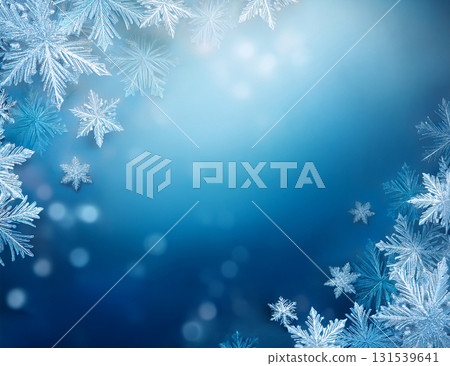Blue toned snowflakes Winter frosty background 131539641