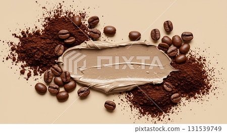 Rich coffee beans and creamy texture create a warm inviting scene perfect for food or beauty product advertising and packaging design 131539749