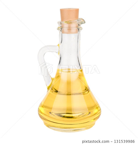 olive oil in glass bottle on white background, isolate. olive oil in glass bottle on white background, isolate. 131539986