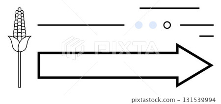 Corn plant next to large arrow and abstract lines, suggestive of growth, progress, direction, and movement. Ideal for agriculture, business strategy, growth hacking, educational, infographic 131539994